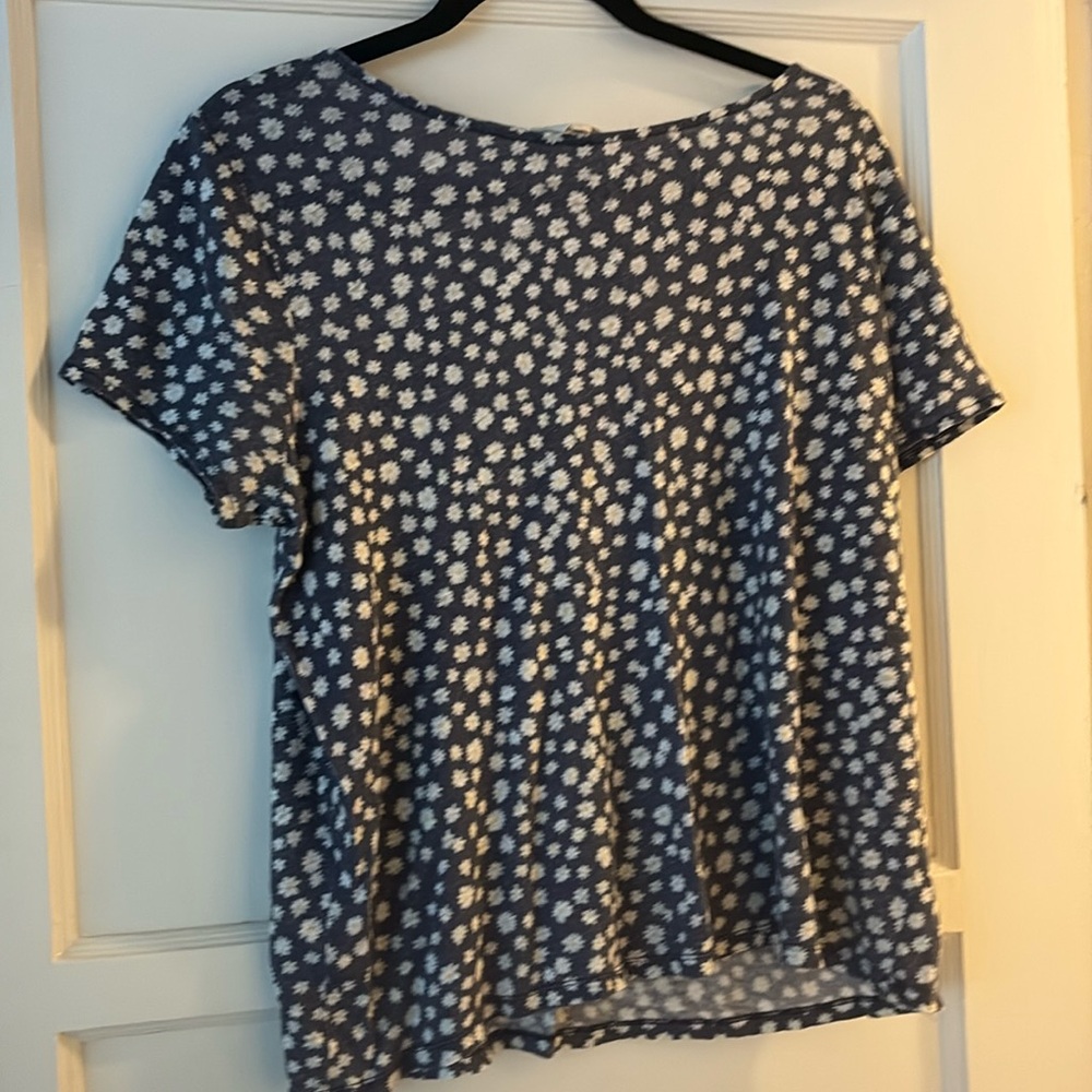 Sezane Indigo Blue Floral Short Sleeve Top